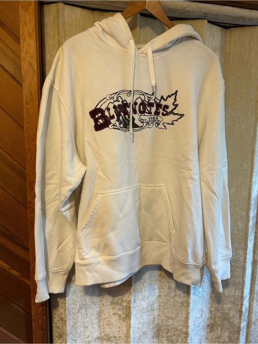 Bluenotes White Hoodie with Burgundy Logo